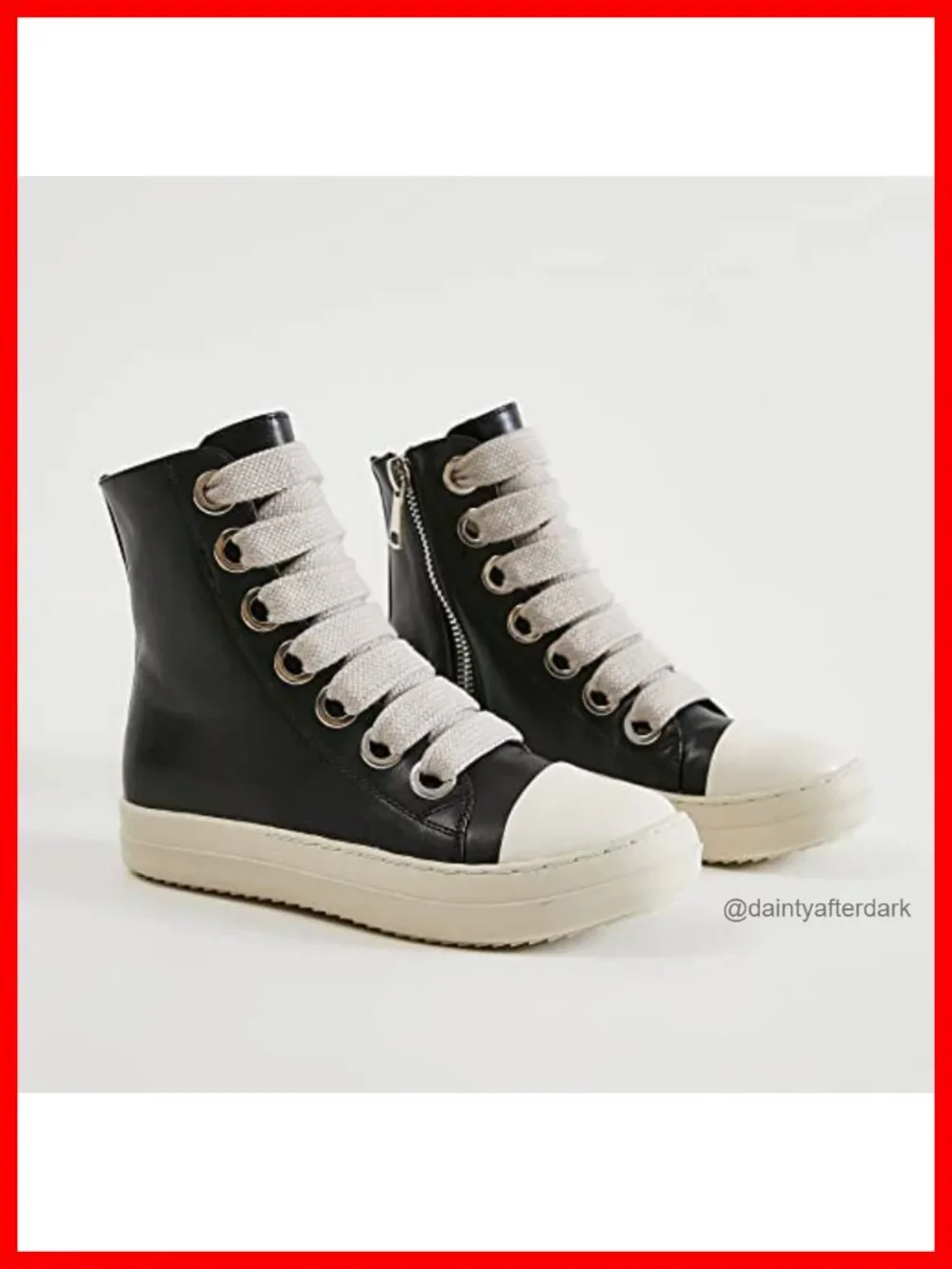 High Top Platform Sneakers with Zipper Vegan PU Leather Comfortable Lace Up
